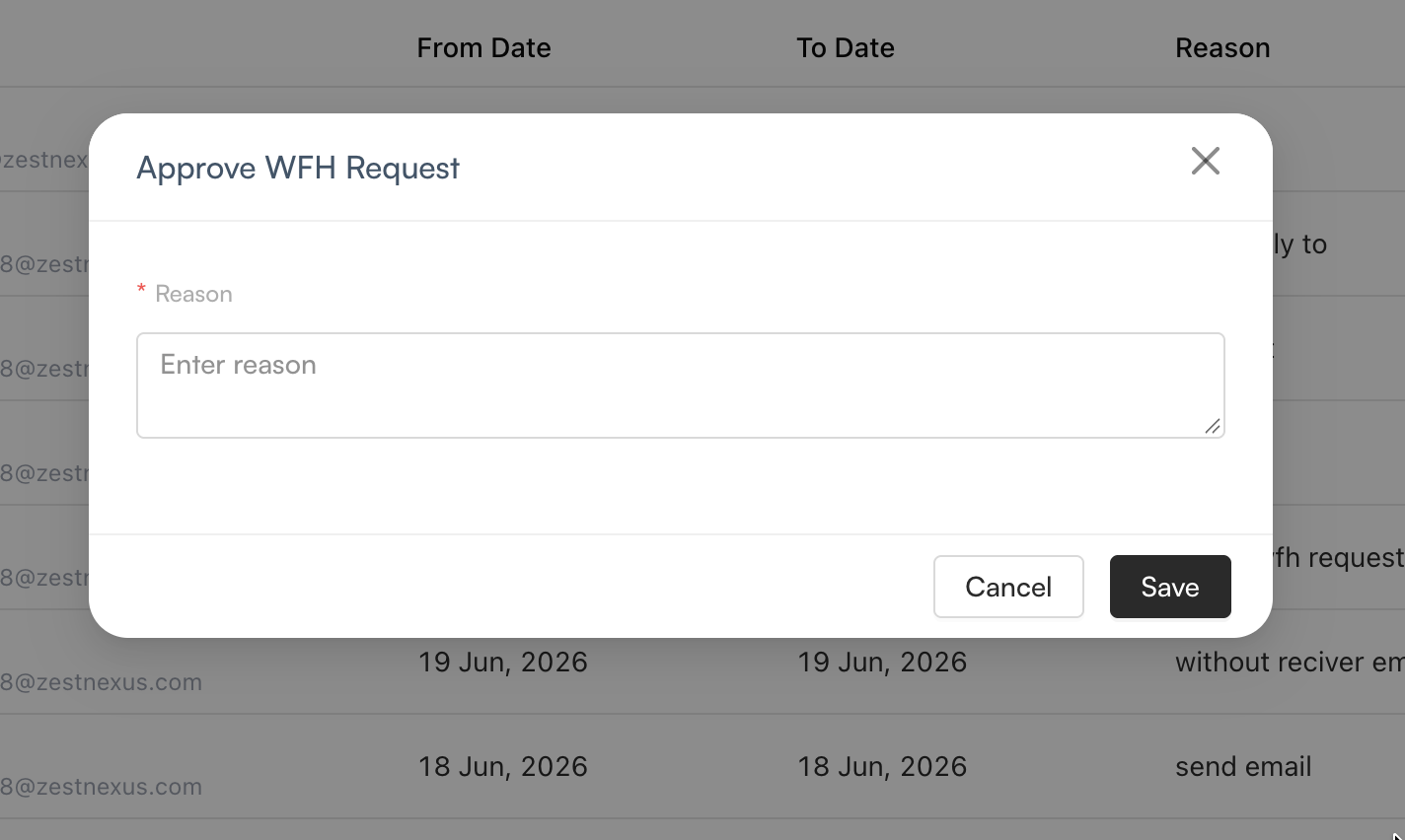 Approve WFH Request window