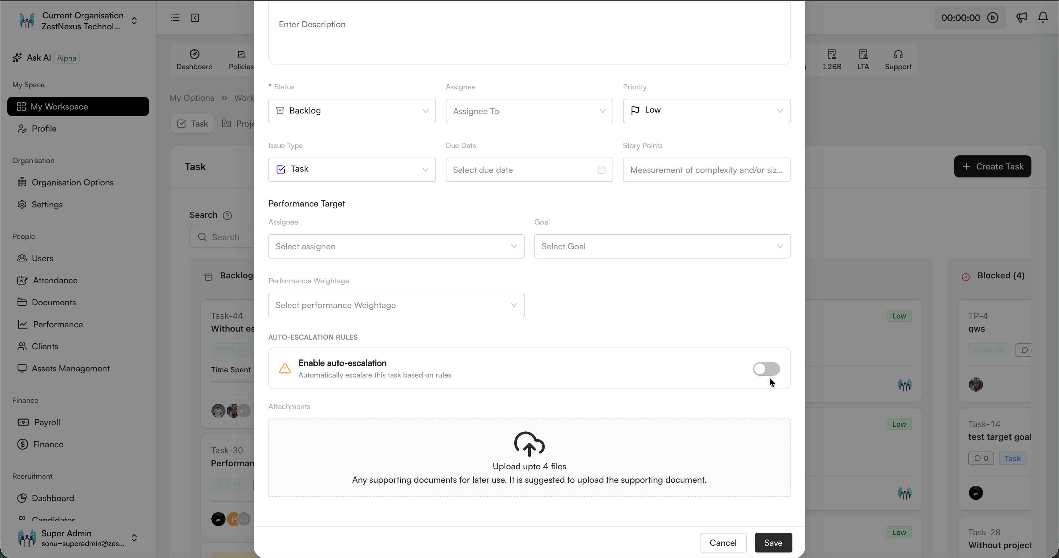 Lower section of the Create Task form