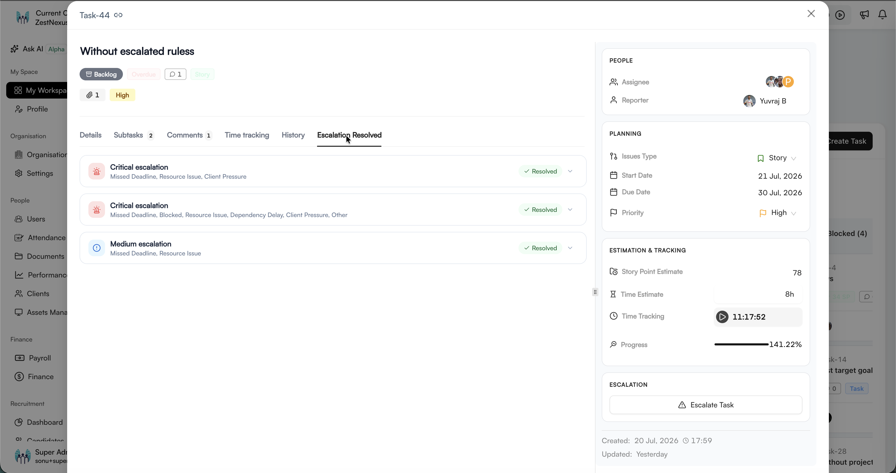 Resolved task escalations