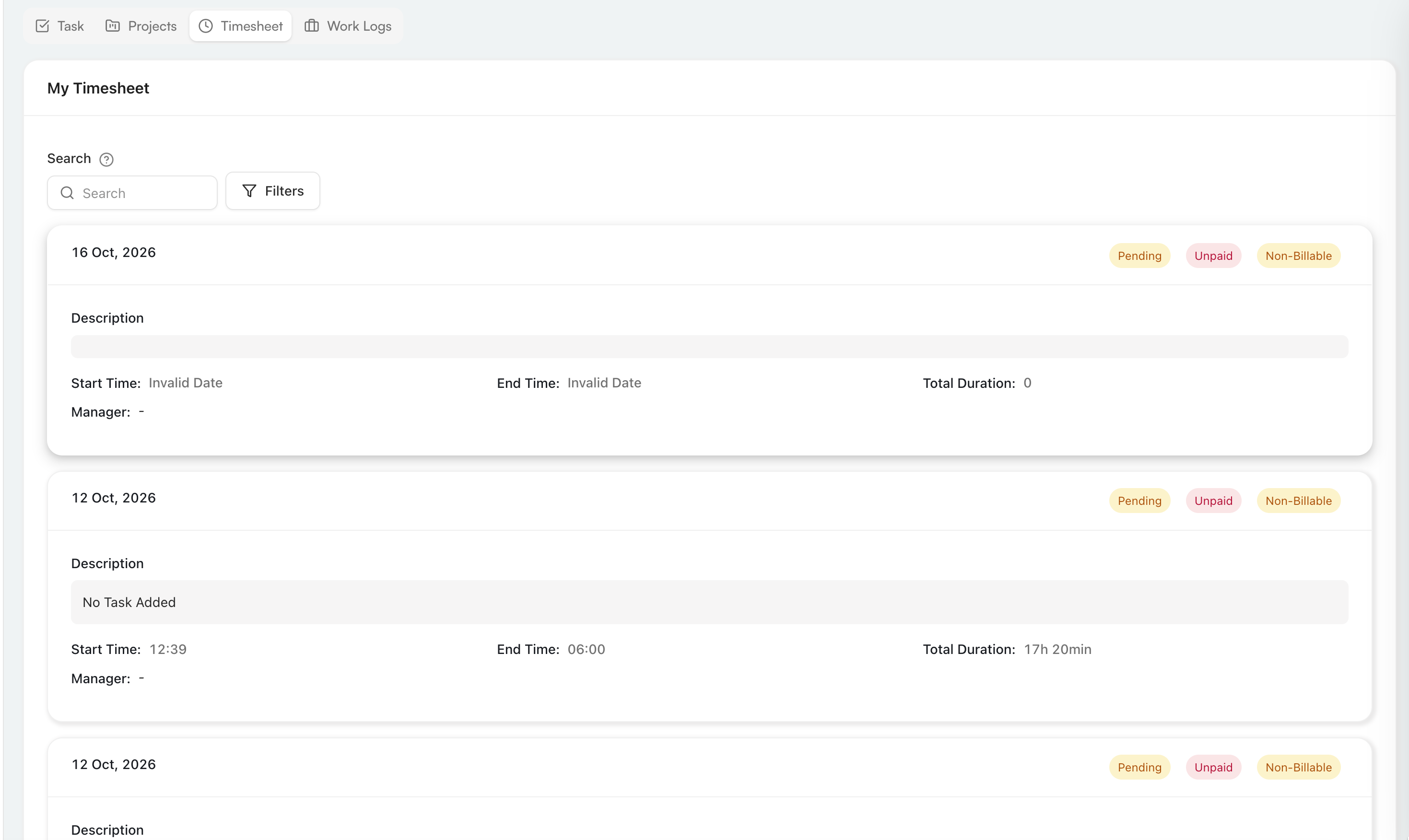 My Timesheet entries